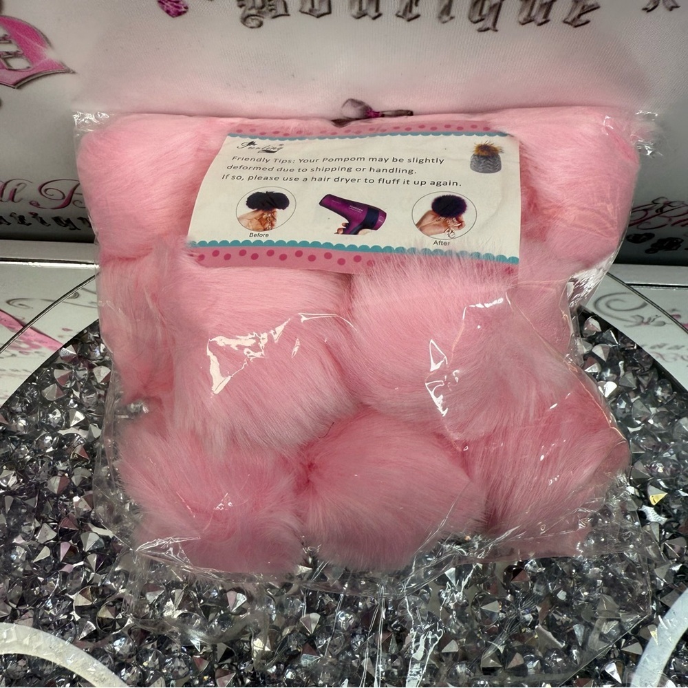 Pink Faux Fur Pom Poms - Soft Fluffy Bag Charms